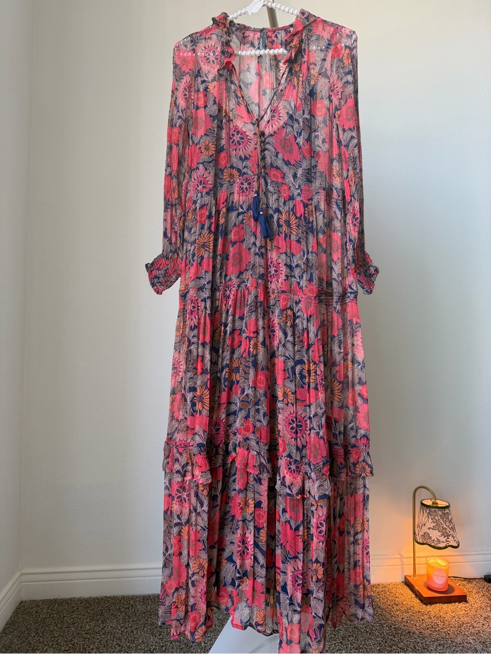 Anthropologie Floral Boho Maxi Dress with Slip Dress